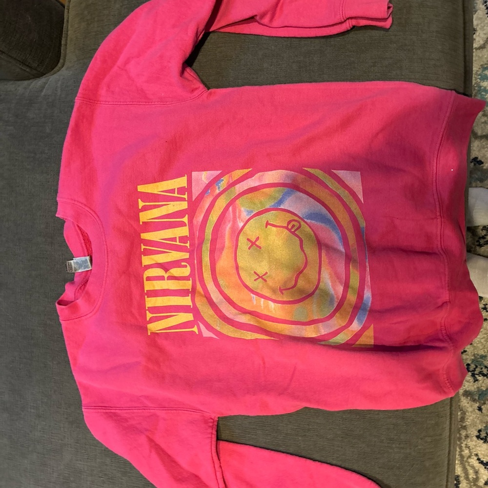 Gildan Pink and Yellow Nirvana Graphic Hoodie